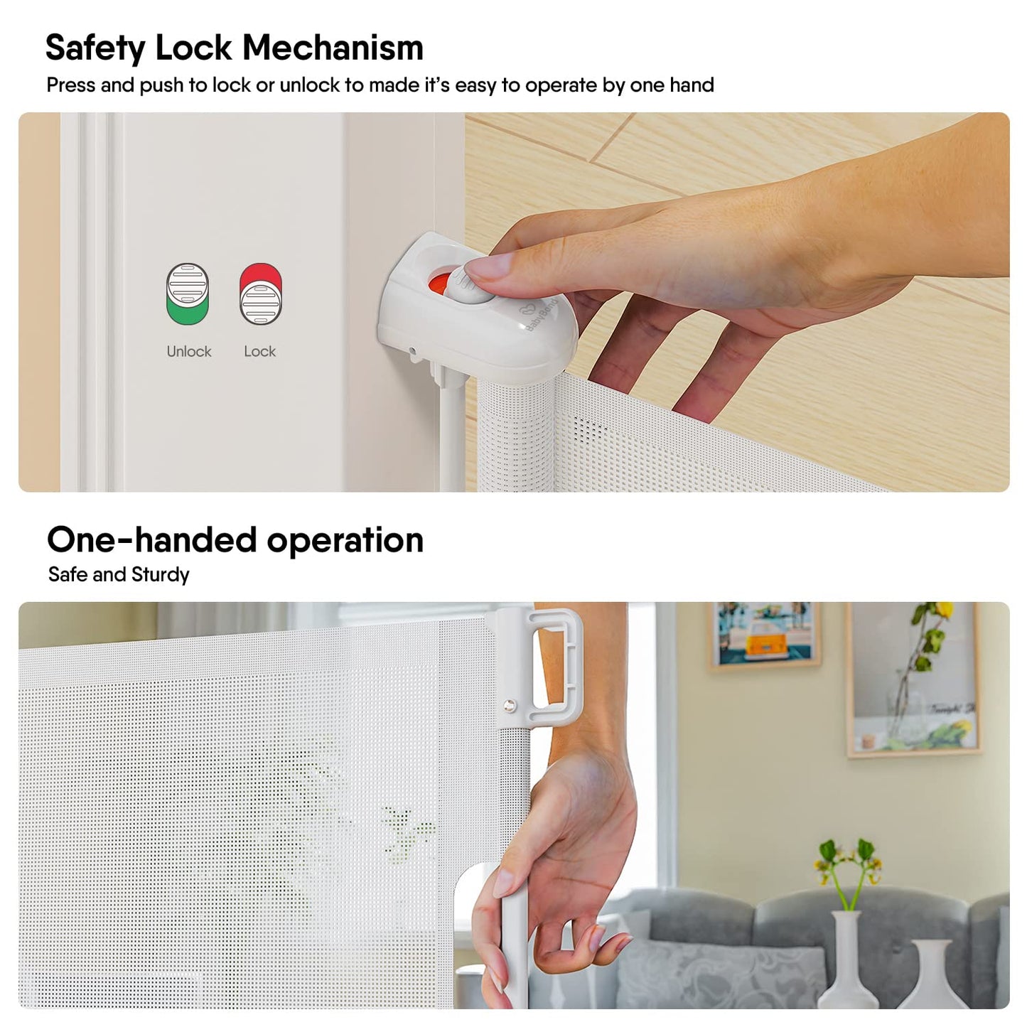 Babybond Punch-Free Retractable Safety Baby Gate, 33 * 55 inches for Kids and Pets - White