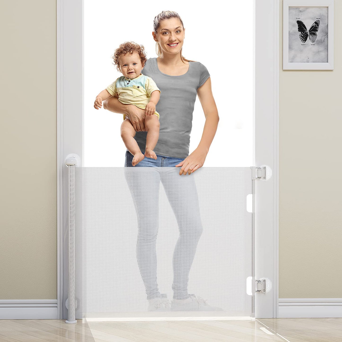 Babybond Barrière de sécurité rétractable sans perforation pour bébé, 33 x 55 pouces pour enfants et animaux domestiques