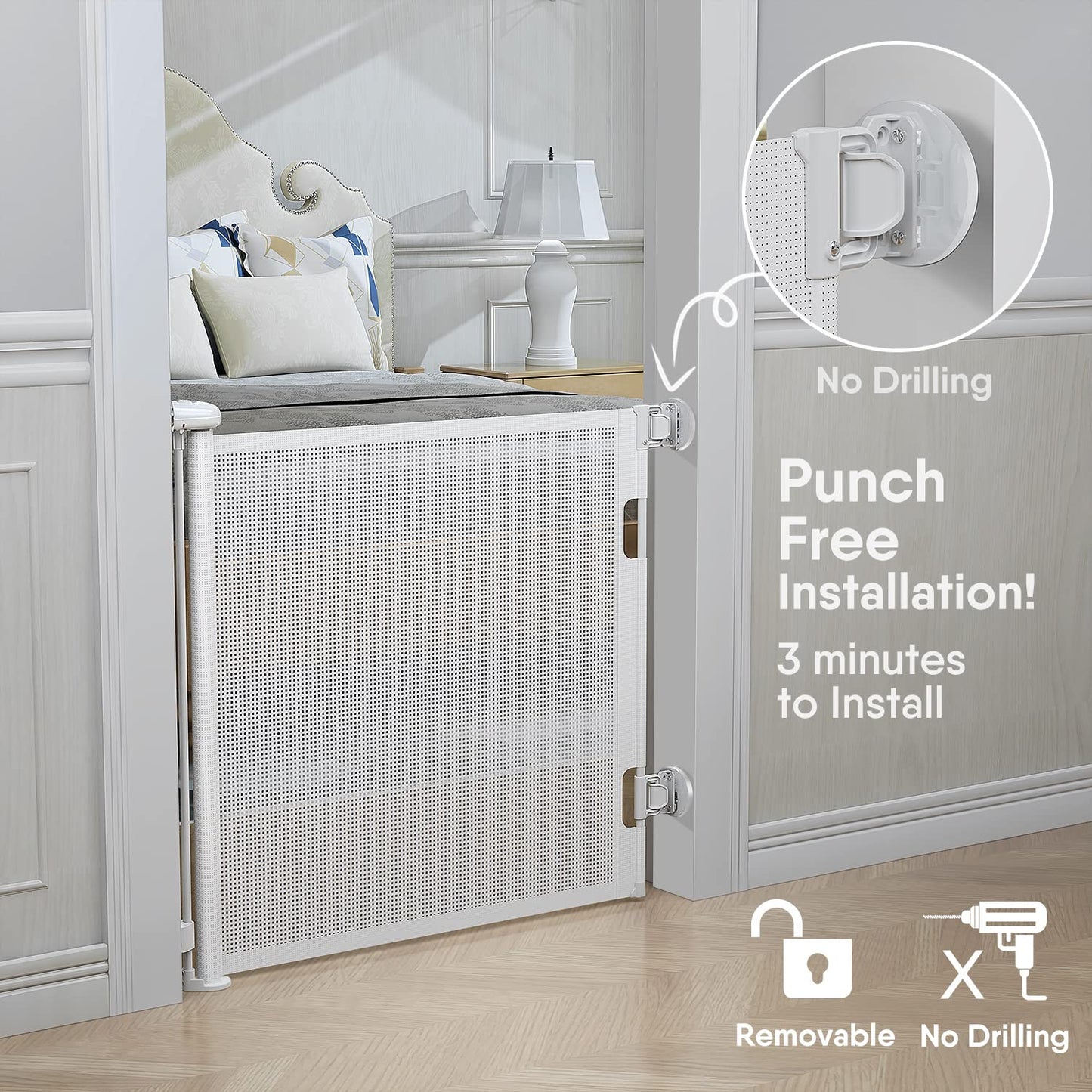 Babybond Barrière de sécurité rétractable sans perforation pour bébé, 33 x 55 pouces pour enfants et animaux domestiques