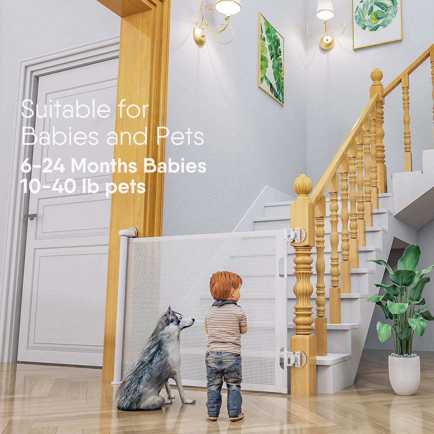 Babybond Barrière de sécurité rétractable sans perforation pour bébé, 33 x 55 pouces pour enfants et animaux domestiques