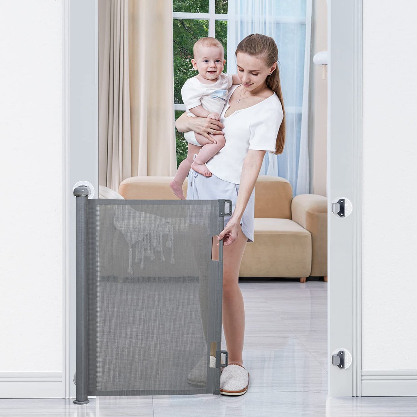 Babybond Barrière de sécurité rétractable sans perforation pour bébé, 33 x 55 pouces pour enfants et animaux domestiques