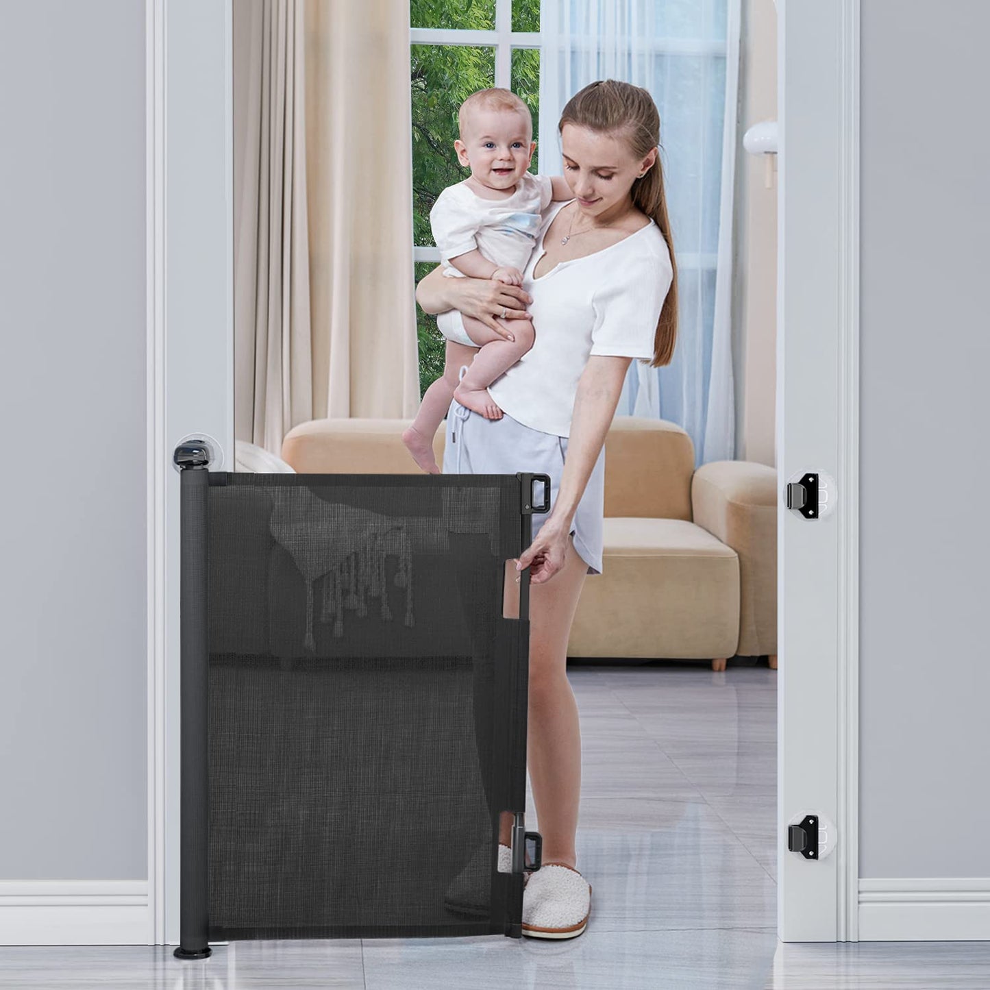 Babybond Barrière de sécurité rétractable sans perforation pour bébé, 33 x 55 pouces pour enfants et animaux domestiques