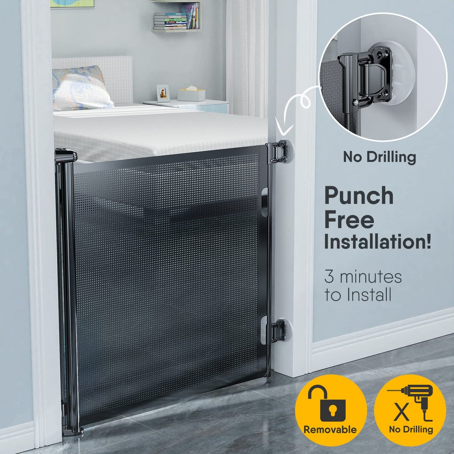 Babybond Barrière de sécurité rétractable sans perforation pour bébé, 33 x 55 pouces pour enfants et animaux domestiques