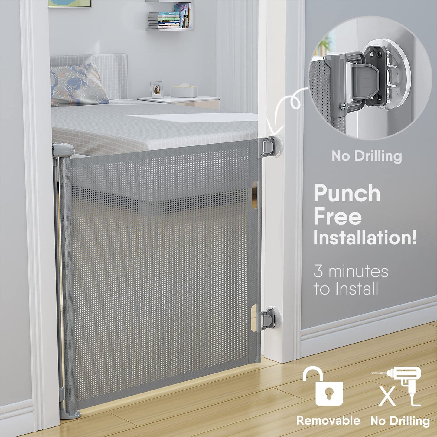 Babybond Barrière de sécurité rétractable sans perforation pour bébé, 33 x 55 pouces pour enfants et animaux domestiques
