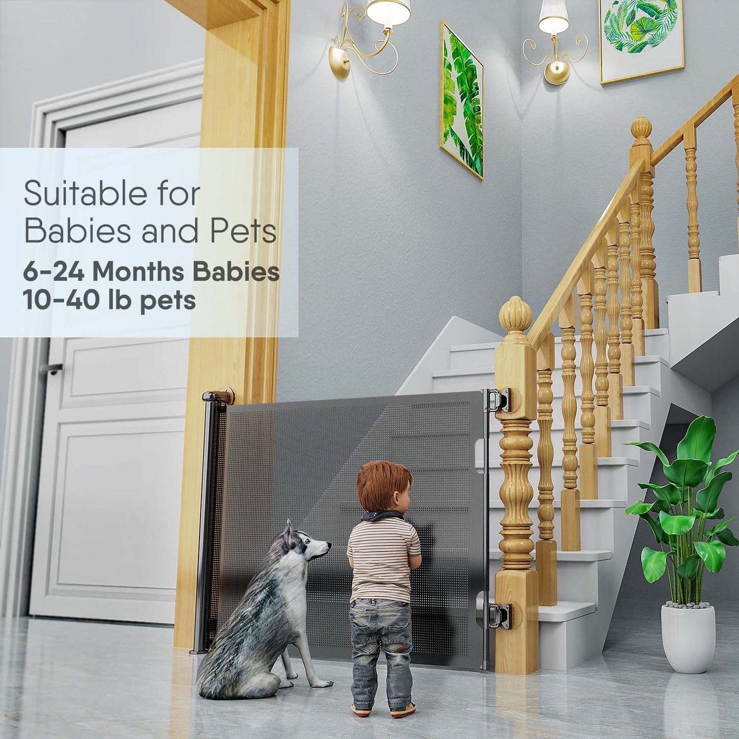 Babybond Barrière de sécurité rétractable sans perforation pour bébé, 33 x 55 pouces pour enfants et animaux domestiques