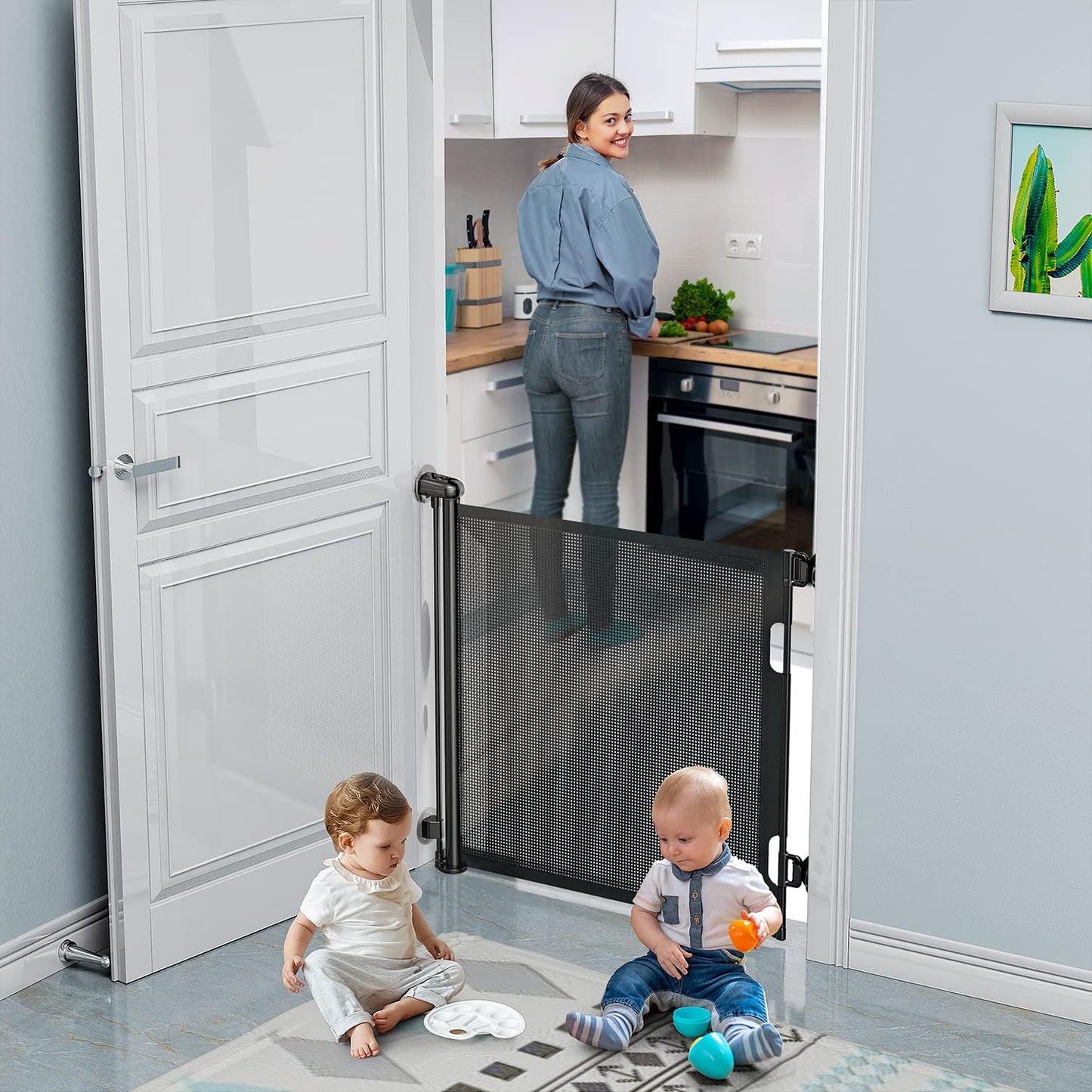 Babybond Barrière de sécurité rétractable sans perforation pour bébé, 33 x 55 pouces pour enfants et animaux domestiques