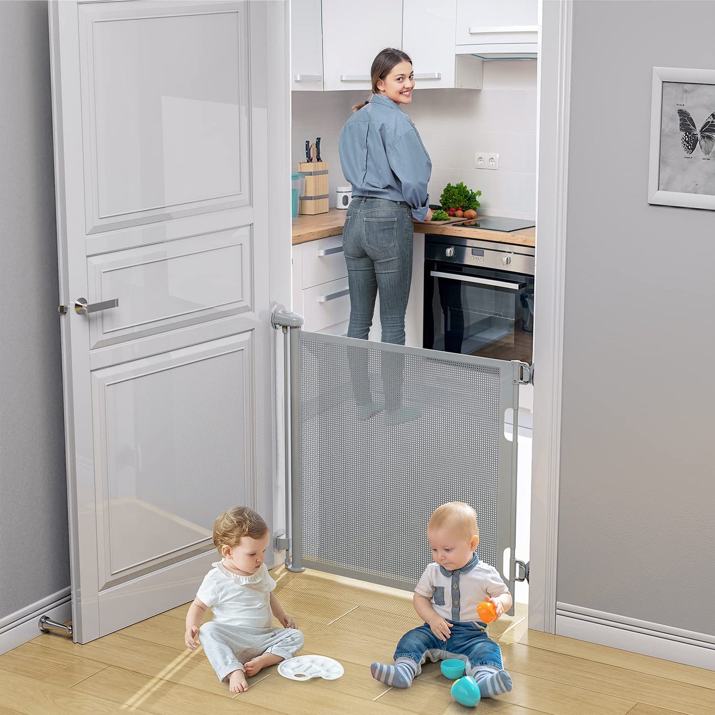 Babybond Barrière de sécurité rétractable sans perforation pour bébé, 33 x 55 pouces pour enfants et animaux domestiques